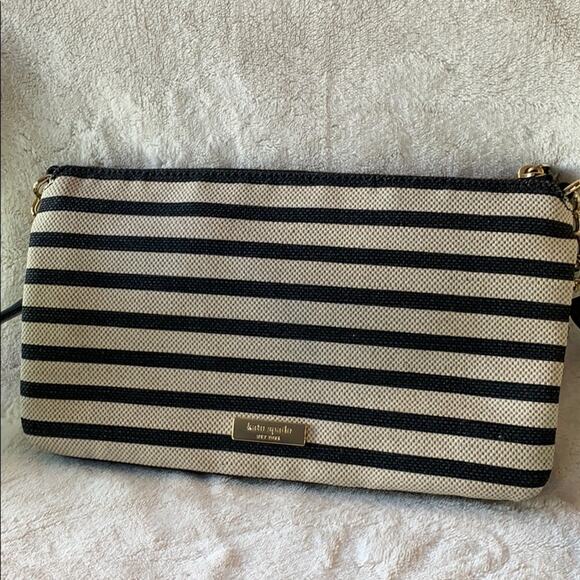 Kate Spade Alice Court Celina Black Cream Stripe Patent Leather Crossbody Bag - Picture 5 of 9